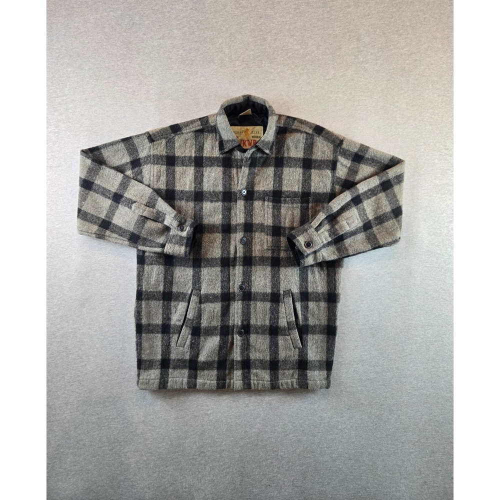 Vintage Anchor Blue WKWR Shacket Mens M Gray Plaid Wool Blend Lined Jacket 90's